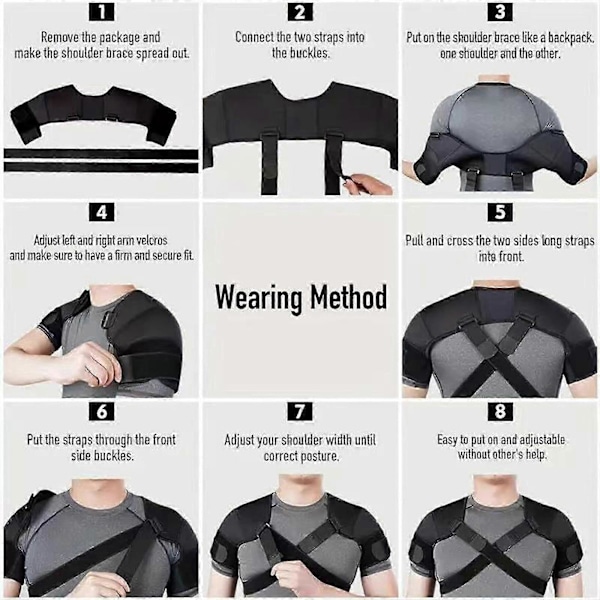 Skuldersmerte Lindring Dobbelt Skulderstøtte, Dobbelt Skulderbandage, Justerbar Skulderbandage til Rotator Cuff, AC Led Smerte Lindring P20211224488 S
