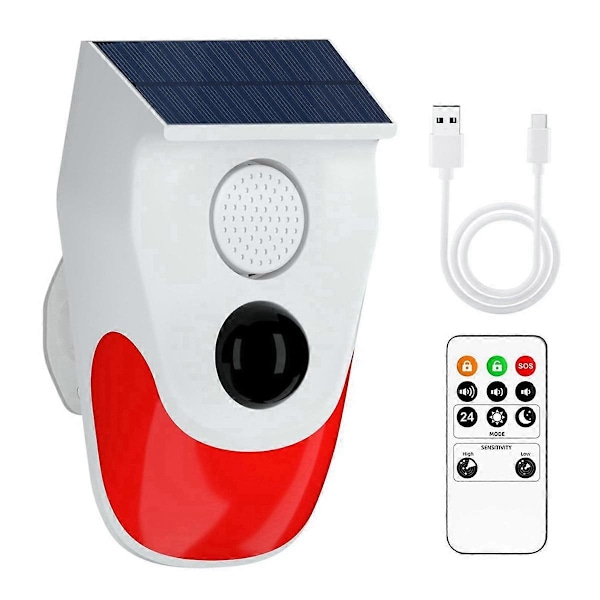 Utomhus Solar Människokroppsavkänningssystem En Sensor med Fjärrkontroll 120DB Hög Decibel för Heminbrottssystem
