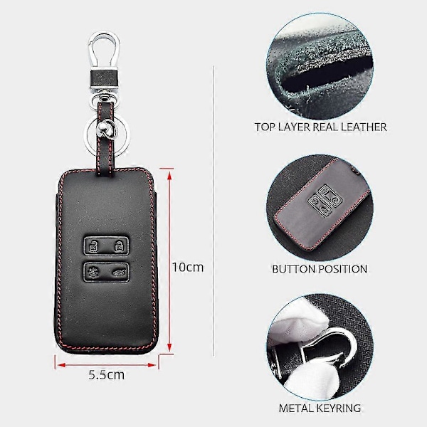 Läder Bilnyckelskydd För Renault Captur Koleos Kadjar Arkana Megane Dacia Duster Sandero Stepway Smart Fjärrkontroll Nyckelringar Fodral with Brown Line