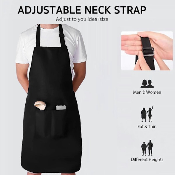 Kockförkläde Enfärgat Vattentätt Polyester Bomull Hängande Halsförkläde för Restaurang Black