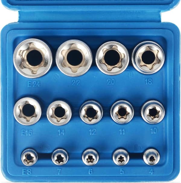 14 deler E-stjerne hunn Torx pipe sett E4-E24 Utvendig sekskantpipe