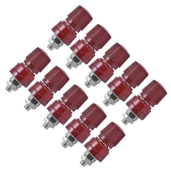 10 stk. bindestolpe M6 gevind messing forniklet svejseterminal Stud Connector 0?380V Rød
