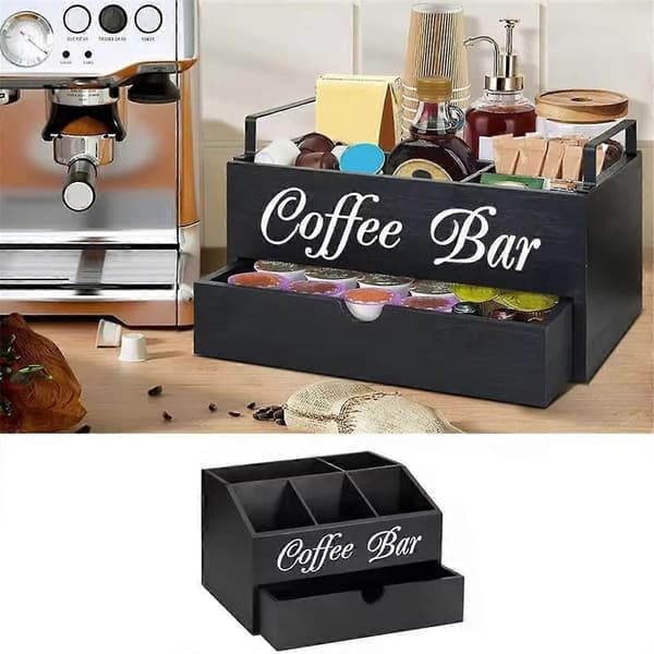 Kaffe Te Holder Kurv Tre Kaffeholder Rustikk Kaffebar Dekor Kaffetilbehør Organizer for Hjemmekaffebar