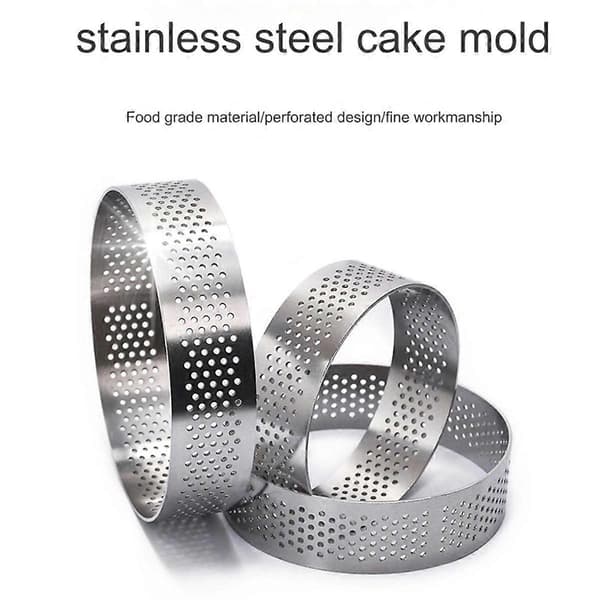 Rustfritt stål terteform ring tertelett kake mousse former kjeks bakverk sirkel kutter pai perforert bakeverktøy 9cm