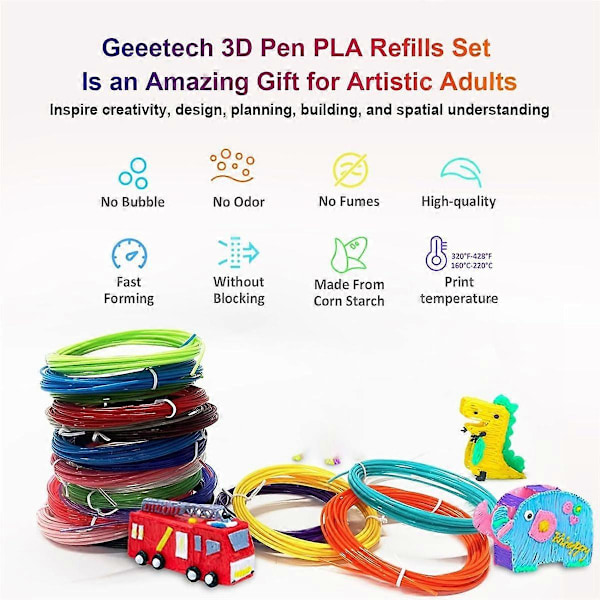 20 Farver PLA 3D Pen Filament Refills, 1,75 mm 3D Pen Filament, Hver Farve 5 m, I Alt 100 m, Kompatibel med MYNT3D 3DP Ens