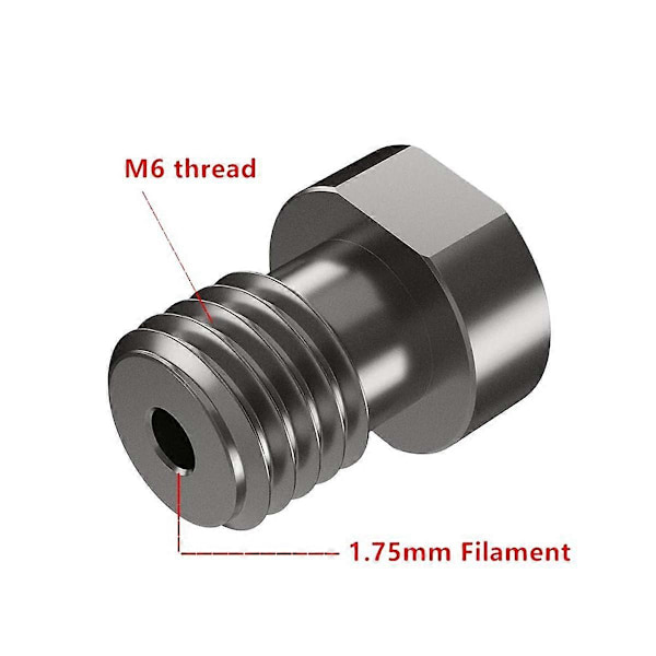 Munstycken i rostfritt stål 0,4MM Gängade härdade munstycken Högt flöde V6 Munstycke för Prusa I3 MK3/MK4 3D-skrivare (6ST)