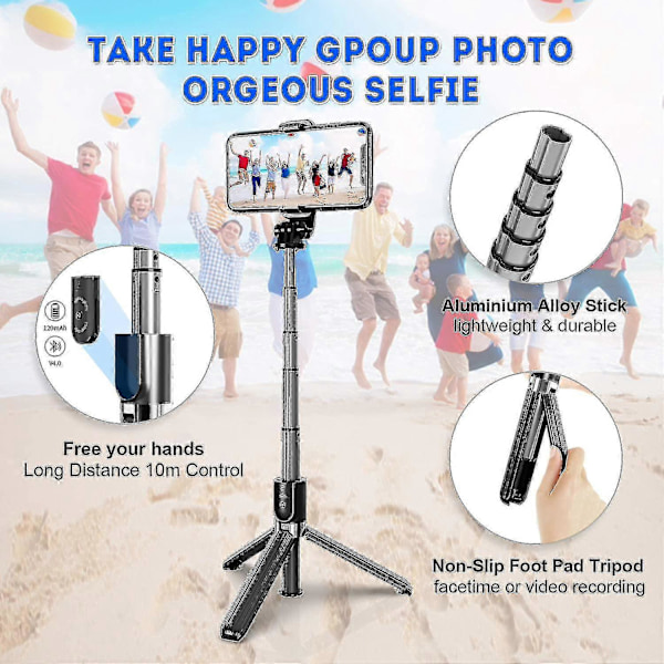 Selfie-tikku kolmijalka, 4 in 1 laajennettava selfie-tikku Bluetooth-kaukosäätimellä ja 360 asteen pyörityksellä