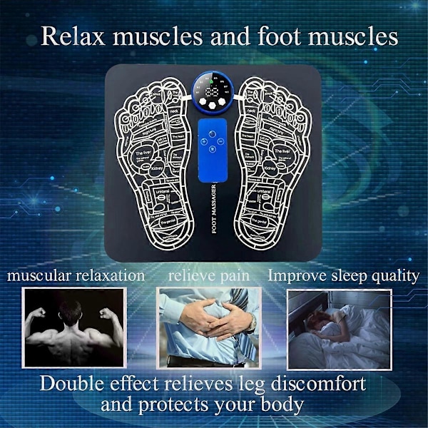 EMS Fodmassage Foldbar Fødder & Lægge Massage Måtte til Muskelafslapning Smertelindring 8 Tilstande og 29 Intensitet, B