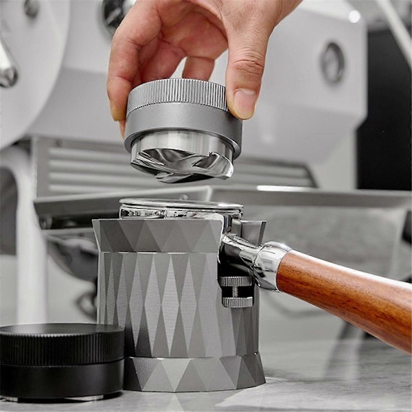 Kaffepulverpress Tamper Fyra Åror Bas Stålpulverhammare Självavlastande Kaffepulverfördelare Grå 53mm