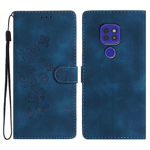 Blommig Läderfodral För Motorola Moto G9 / G9 Play / E7 Plus Blue