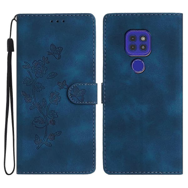 Blomster Læder Etui Til Motorola Moto G9 / G9 Play / E7 Plus Blue