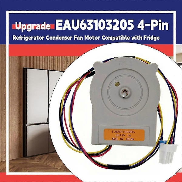 EAU63103205 Kondensorfläktmotor för Kylskåp Ersätter 73132 73133 LFXS24623B DC 12V 4-Pin Fläktmotor