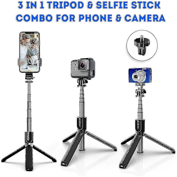 Selfie-tikku kolmijalka, 4 in 1 laajennettava selfie-tikku Bluetooth-kaukosäätimellä ja 360 asteen pyörityksellä