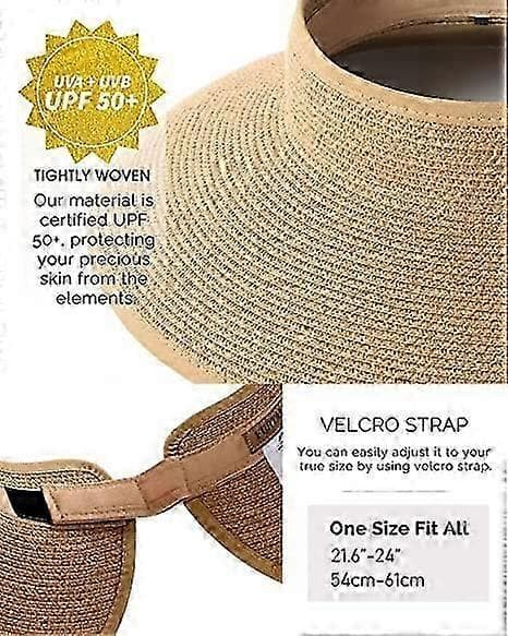 Dame Solhat Bred Skygge Strå Rul Sammen Foldbar Hestehale Sommer Strandhat UV UPF Foldbar Rejse
