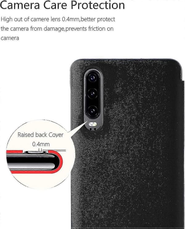 Huawei P30 Etui, Smart View Læder Flip Etui, [Strømbesparende Tilstand][Integreret Beskyttelse](p30,sort)