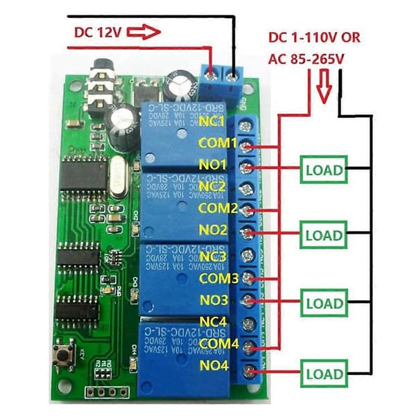AD22B04 4-kanals relé DTMF tonesignaldekoder fjernkontroll relémodul 12V DC for PLC Smart Home