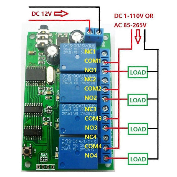 AD22B04 4-kanalsrelä DTMF-tonsignaldekoder Fjärrkontrollrelämodul 12V DC för PLC Smart Home