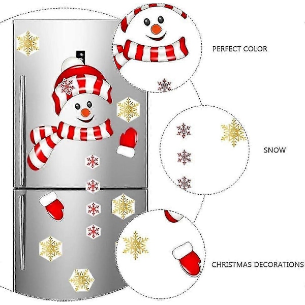 1 Set Jul Snögubbe Kylskåpsdekaler, Jul Dörrdekaler, Väggdekaler för Högtidsdekoration