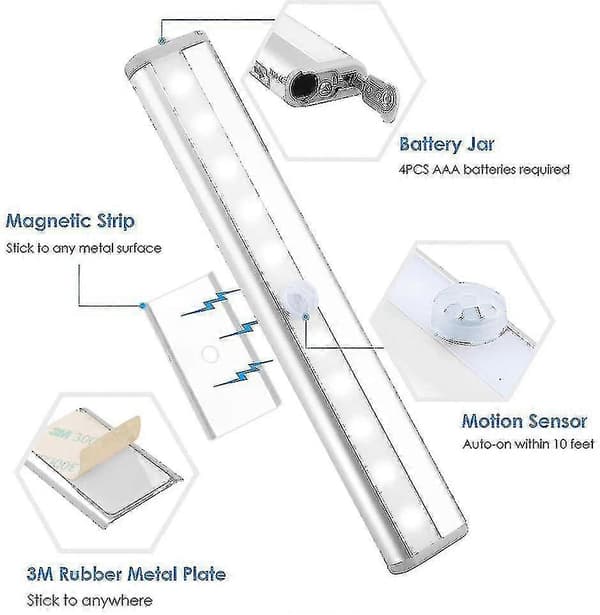 3-pack Uppgraderade USB Laddningsbara 10 LED Magnetiska Rörelsesensorlampor