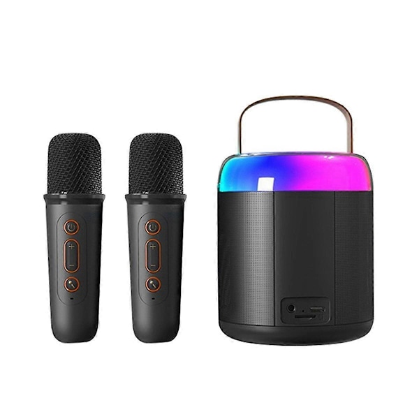 Bärbar Karaoke Maskin Y2 KTV Bluetooth System Trådlös Dubbel Mikrofon Hi-Fi Stereo Ljud Svart
