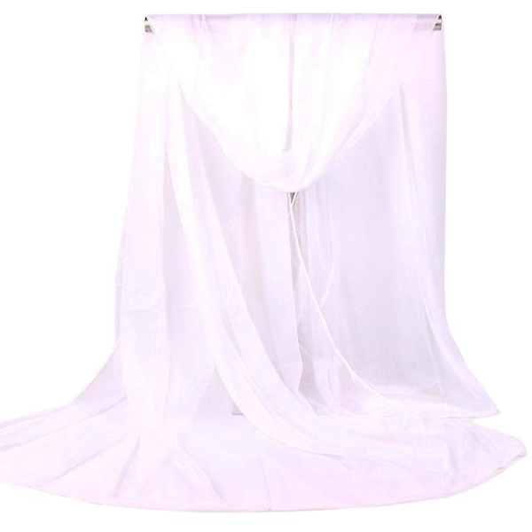 Lång chiffonsjal för damer, mjuk sjal halsduk silkescarf enfärgad stola White