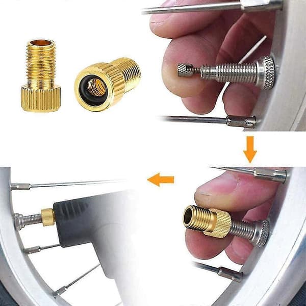 10 stk. Premium Messing Cykelventiladapter - Presta til Schrader - Guld