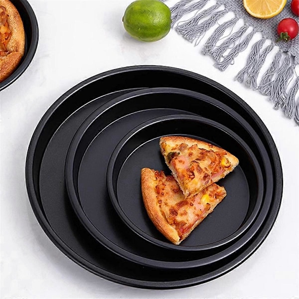 Rund Pizzaform Plate Pizzapanne Dyp Form Karbonstål Non-Stick Form Bakeovn Verktøy Bakeform Panne 8In Svart
