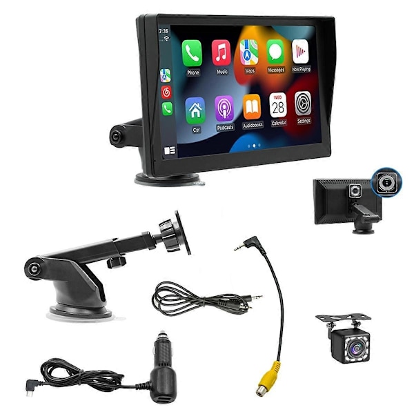 Trådløs Carplay Bilstereo, 9-tommers Touchskærm Carplay og Android Auto, Dash Cam, Bakkamera, Mirror Link//FM/BT