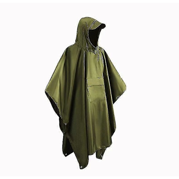 Sotilastyylinen Poncho Monikäyttöinen Rip Stop Sadeponcho Hupullinen Vedenpitävä Sadetakki Ulkoiluun (1 kpl) green