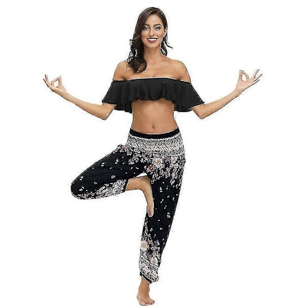 Dame Harem Bukser, Høj Talje Yoga Boho Bukser Med Lommer style 3