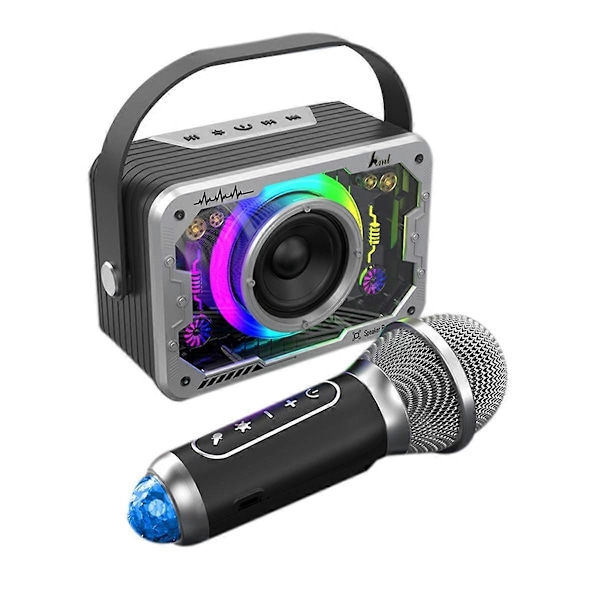 Bluetooth-kaiutin kotiin, ulkokäyttöön, laulamiseen, kannettava basso langaton karaoke-kaiutin mikrofonilla, Ktv-setti kotiin - Harmaa