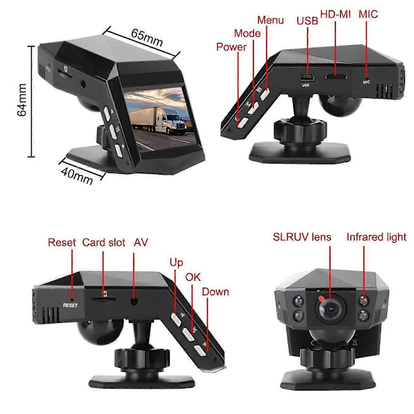 Bil Dash Videobandspelare Backspegelmonitor DashCam 2-tums Skärm 1080P Vidvinkel (A)