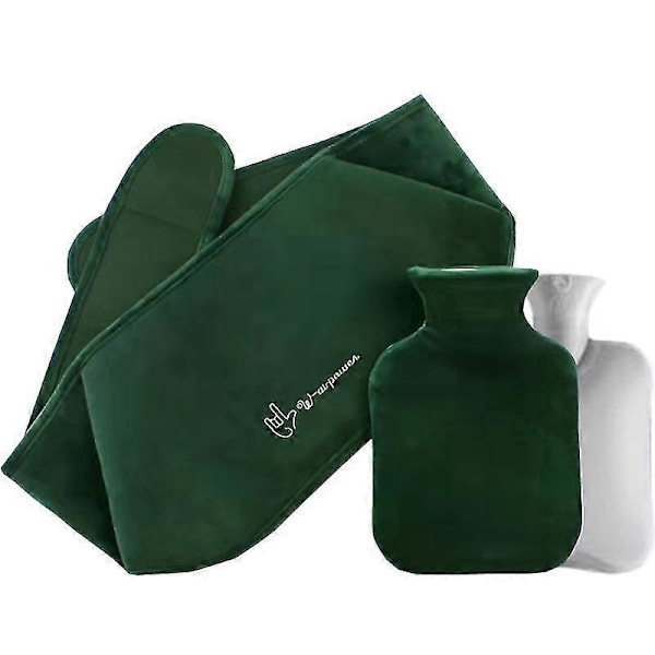 Set med tre vattenfyllda midjevärmare med varma handvärmare Dark green letters