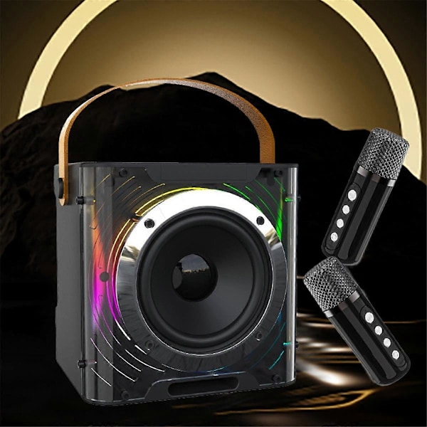 Tehokas Karaoke Bluetooth -kaiutin, jossa musiikin rytmivalo, stereoäänentoisto, langaton subwoofer ja kaksi mikrofonia, vaaleanpunainen