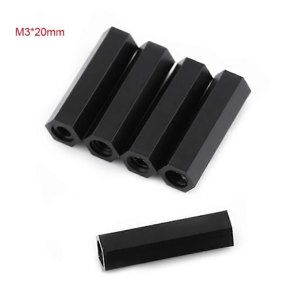 100 stk. Sort PA66 M3 Hun x M3 Hun Hex Gevind Spacer Standoff (M3*20)