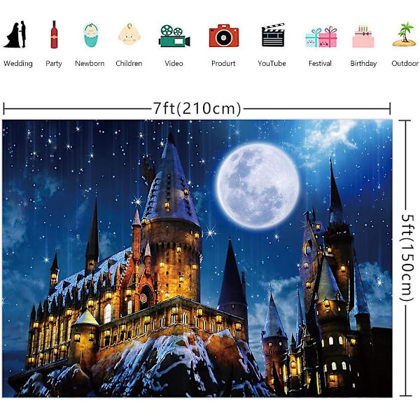 Halloween Bakgrund Magiskt Slott Trollkarlsskola Bakgrund Halloween Natt Måne Fotobakgrund För Barn Halloween Fest Dekoration Banner Foto 2.4*1.8m