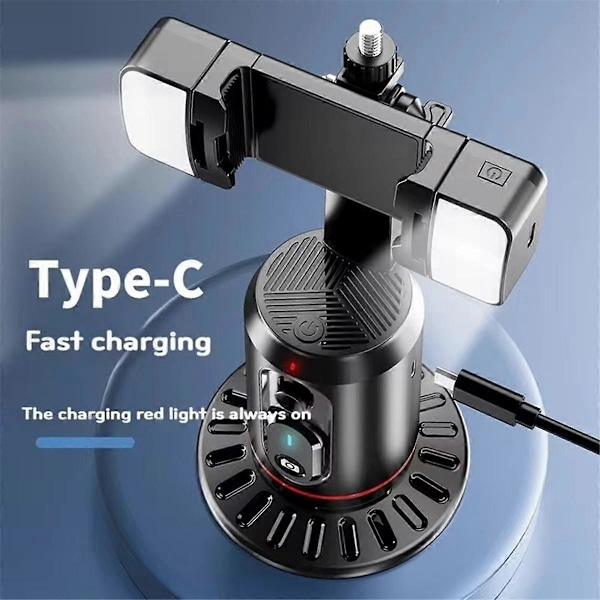 Q02 360° Rotations Gimbal Stabilisator Selfie Stick Skrivbords Face Tracking Gimbal med Fjärrkontrollshållare Bluetooth Lampa