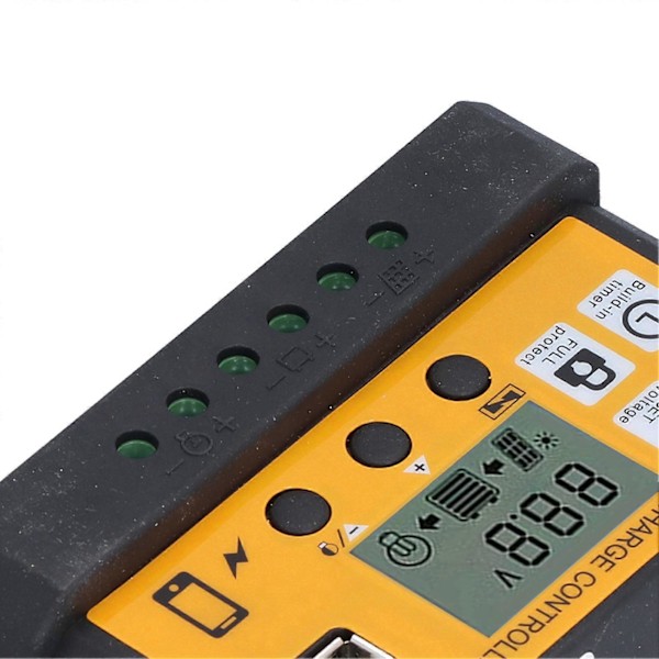 Solar Charge Controller Justerbar Fotovoltaisk Smart Strømgenereringsregulator 12V 24V 10A Gul