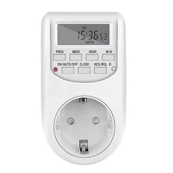 Digital tidsbryter, elektrisk timeruttak med LCD-skjerm, 24 timer/uke, 16 programmerbare på/av-gjentakelsessykluser, for lys, husholdningsapparater