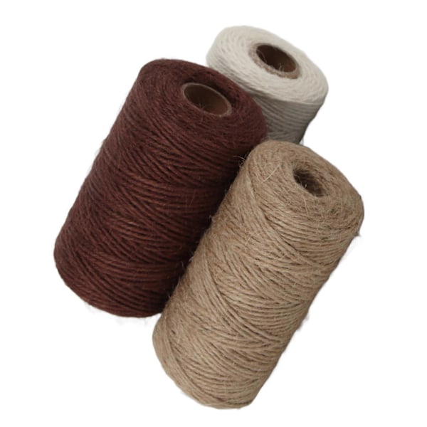 3 st Jute Rep Vit Brun Khaki Flätad Snöre DIY Förpackning Tjock Tråd Tillbehör 2mm