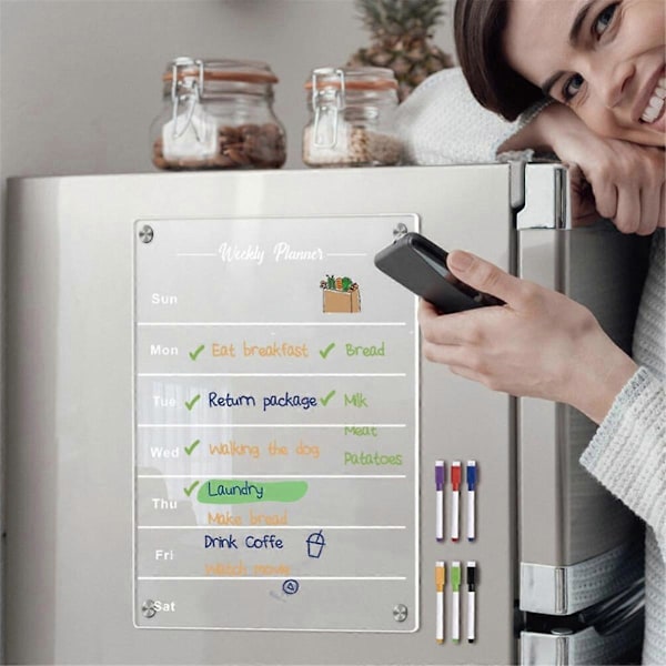 A3 Gennemsigtige Køleskabsmagneter Akryl Ugentlig Planlægningstavle Genbeskrivelige Køleskabsmærkater Whiteboard Beskedtavle Hjem