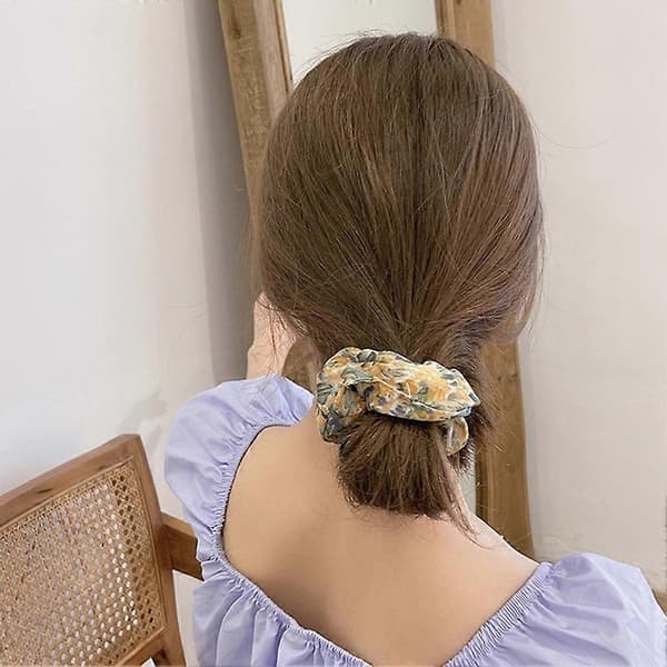 3 stk. Kvinner Blomstret Stoff Elastisk Hestehaleholder Scrunchy Hårstrikk Tilbehør Qinhai