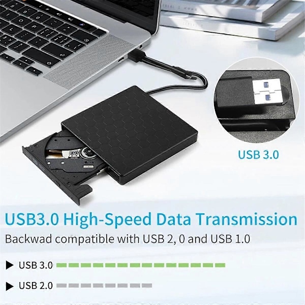 Ulkoinen DVD-asema USB 3.0 Kannettava +/-RW-soitin CD ROM -polttimelle Yhteensopiva kannettavan pöytätietokoneen Windowsin kanssa