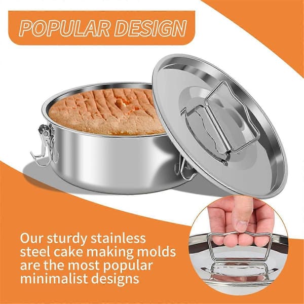 Flanform i rustfritt stål for baking 1.5QT Flanform med lokk Bærbar rund kakebakeform Flan Maker med dampstativ