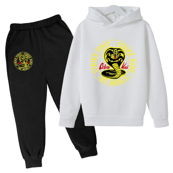 Våren Hösten Pojkar Casual Cobra Kai Tryckt Långärmad Tröja Hoodie + Byxor Kläder 2-delad Träningsoverall 4-14 År Flickor Pojkar Kläder 2 9-10T