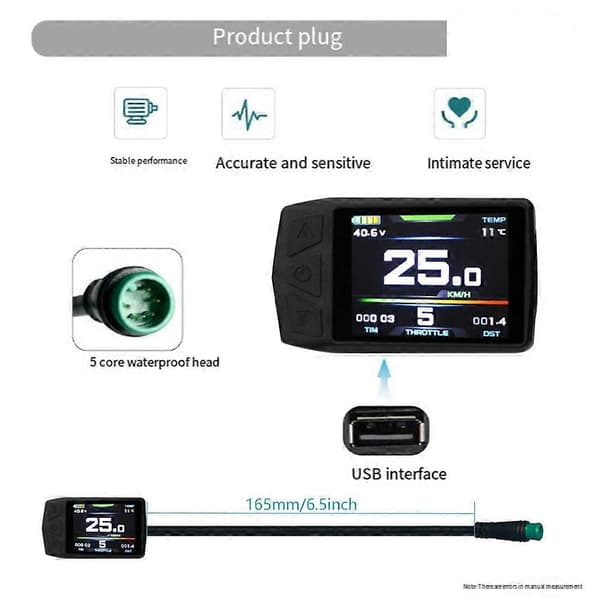 Ebike Display til KT TF01U 24V 36V 48V Intelligent Farverig LCD Meter Vandtæt Samling Elektrisk Cykel Meter