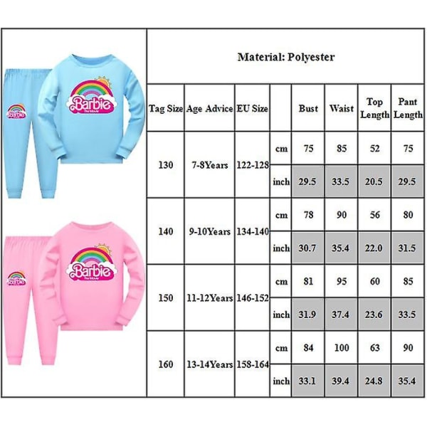 Barbie Film Tryck Barn Flickor Pyjamas Set Black 13-14 Years