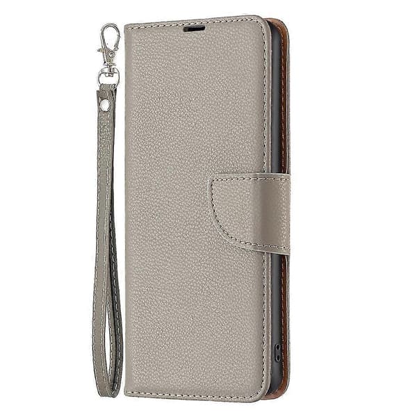 För Xiaomi Redmi Note 13 Pro 5G Mobilskal Enfärgad PU Läder Ställ Visningsfodral Litchi Textur Grey