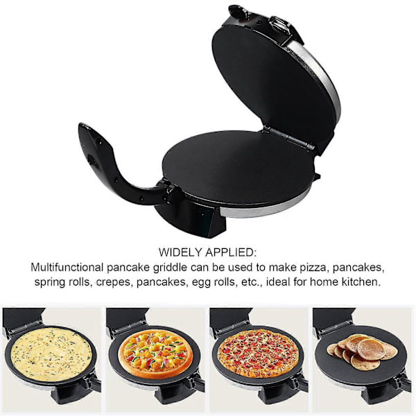 Crêpe Maker 1200W Rustfrit Stål Nonstick Elektrisk Rund Stegeplade med Temperaturkontrol til Æg Pandekager Pizzaer
