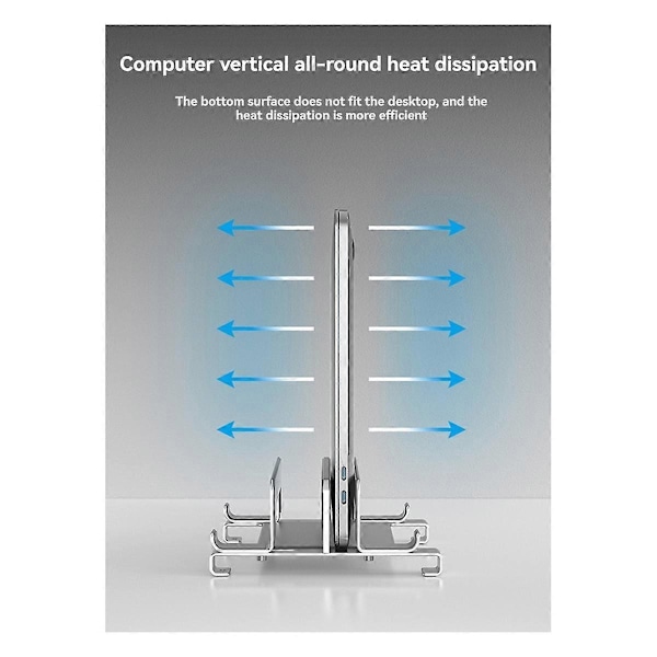 Laptop Stand Holder Justerbar Vertikal Desktop Notebook Dock Pladsbesparende 3 i 1 Computer Stand Sølv